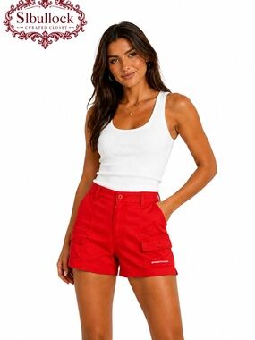 Vintage Sportif Red Utility Cargo Shorts NWOT Coastal Prep Hiking Size 36